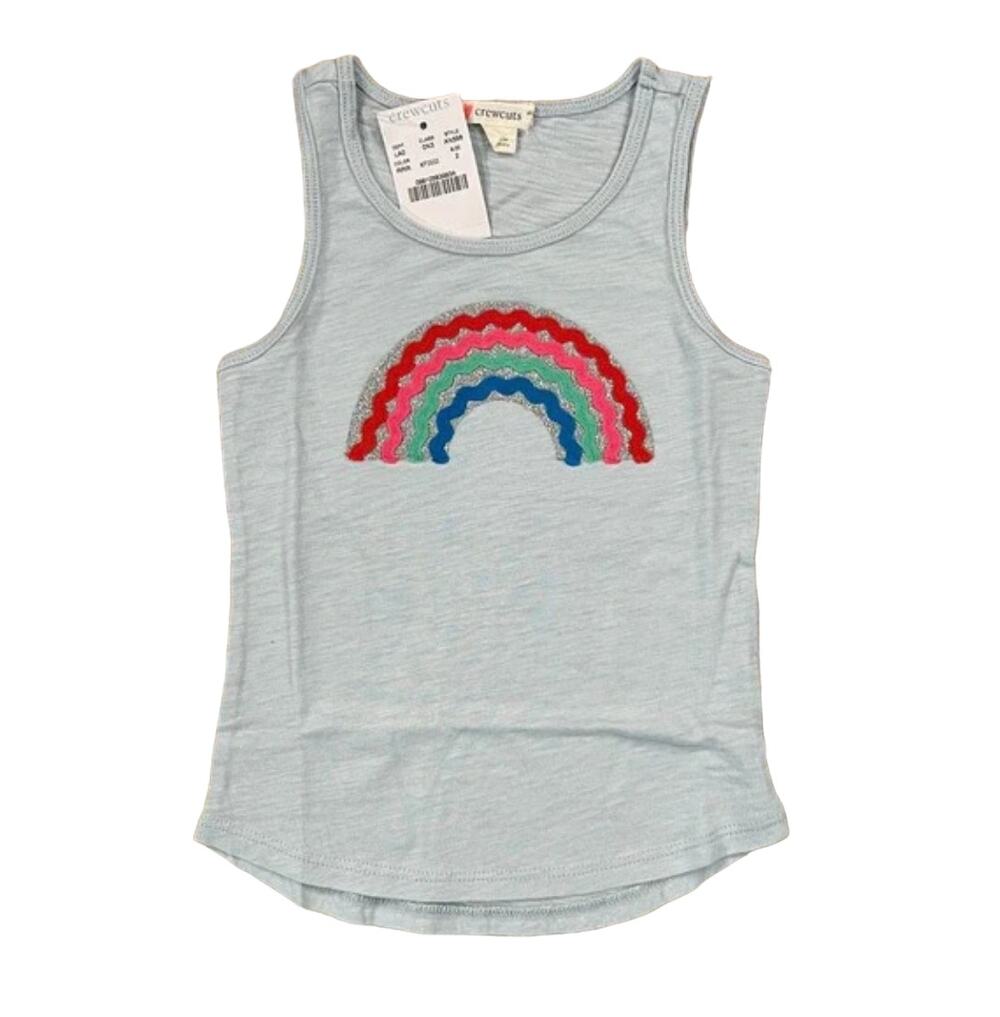 NWT J. Crew Girls' Light Blue Tank W/Rainbow Rickrack - SIZE 2